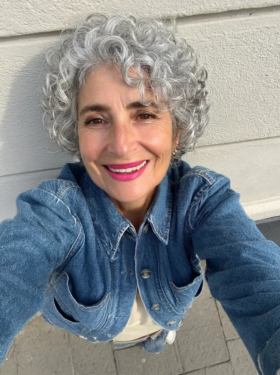 High-Volume Silver Gray Curly Pixie
